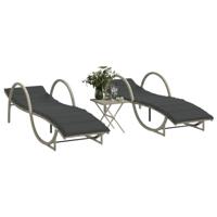 Ligbedden 2 st met tafel poly rattan lichtgrijs - thumbnail