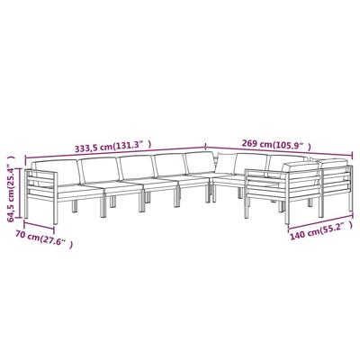 9-delige Loungeset met kussens aluminium antracietkleurig