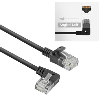 ACT Zwarte 2 meter U/UTP CAT6A LSZH slimline patchkabel met RJ45 connectoren. recht naar 90° haaks