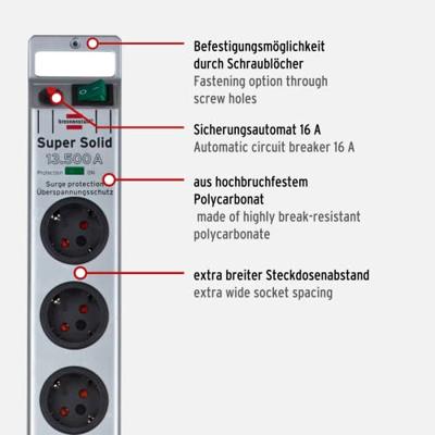 Brennenstuhl Stekkerdoos | 8 Gats | 63 cm | 2,5 m | Zilver | 1153340318 - 1153340318 - thumbnail