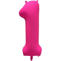Folieballon Cijfer 1 Neon Roze (86cm) - thumbnail