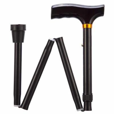 Opvouwbare wandelstok | Houten handvat | Hoogte: 84 - 94 cm | Zwart | PR30121-BK