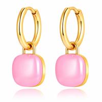 Deja Jewels Oorringen Goudkleurig Met Lichtroze Acryl Hanger - thumbnail