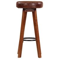Barstoelen 2 st echt leer en massief acaciahout - thumbnail