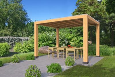 Tuindeco Renesse overkapping 400x313 cm basis incl. schroefpakket vuren Red class wood geïmpregneerd - Bouwpakket- Plat dak- Geïmpregneerd vurenhout- Tuindeco