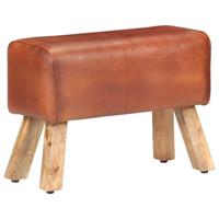 Bankje turnbok 58 cm echt leer en massief mangohout bruin - thumbnail