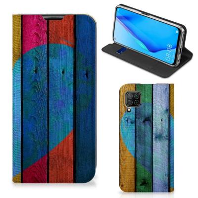 Huawei P40 Lite Book | Wallet Case | Wood Heart - Cadeau voor je Vriend Huawei P40 Lite Book | Wallet Case | Wood Heart - Cadeau voor je Vriend