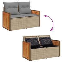 7-delige Loungeset met kussens poly rattan beige - thumbnail
