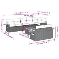 8-delige Loungeset met kussens poly rattan zwart - thumbnail