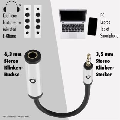 Oehlbach Jackplug Audio Adapterkabel [1x Jackplug female 6,3 mm - 1x Jackplug male 3,5 mm] 15 cm Zwart