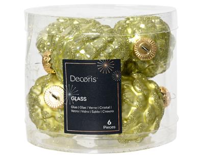 Denappel glas d5h7 cm pstch ass 6st kerst Decoris - Decoris