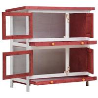 VidaXL Konijnenhok voor buiten met 4 deuren hout rood - thumbnail