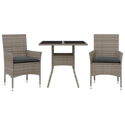 3-delige Tuinset met kussens poly rattan en glas grijs