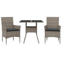 3-delige Tuinset met kussens poly rattan en glas grijs - thumbnail