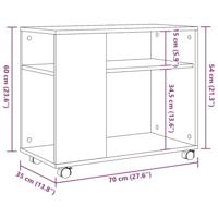 Bijzettafel met wieltjes 70x35x60 cm hout bruin eikenkleurig - thumbnail
