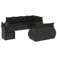 8-delige Loungeset met kussens poly rattan zwart - thumbnail