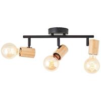 Brilliant PlafondlampKerry 3-lichts zwart met hout - 99715/76 - thumbnail