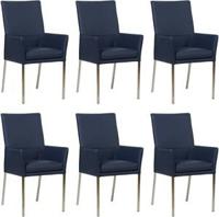 Set van 6 Blauwe leren moderne eetkamerstoelen Royal - poot vierkant rvs - Toledo Leer Kobalt (blauw leer) - thumbnail