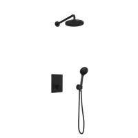 Hotbath Get Together doucheset met 2 pushbuttons vierkant met 3 standen-handdouche, 20 cm hoofddouche, mat zwart - thumbnail