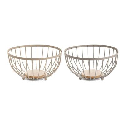 Fruitschaal Home ESPRIT Beige Roze Metaal Rubberwood 25 x 25 x 13 cm (2 Stuks)