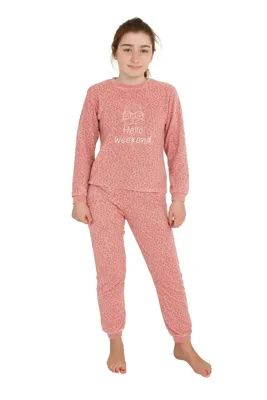 Cocodream velours meisjes pyjama - Hello Weekend - Warme winter pyjama