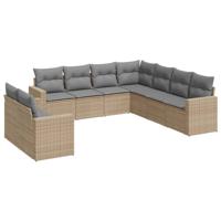 9-delige Loungeset met kussens poly rattan beige - thumbnail