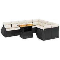 10-delige Loungeset met kussens poly rattan zwart - thumbnail