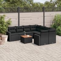 9-delige Loungeset met kussens poly rattan zwart - thumbnail