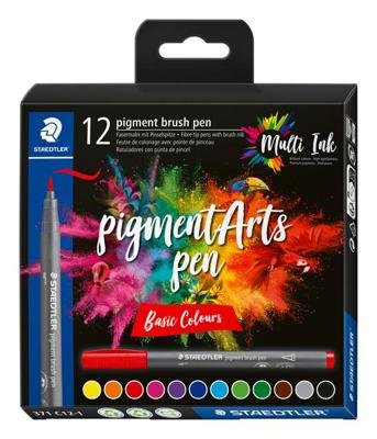 Staedtler Pigment Arts brush pen, etui van 12 stuks, Basic Colours