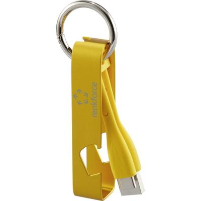 Renkforce RF-6721080 USB-kabel USB 2.0 USB-A stekker, USB-C stekker 0.15 m Geel Sleutelhanger, Flesopener