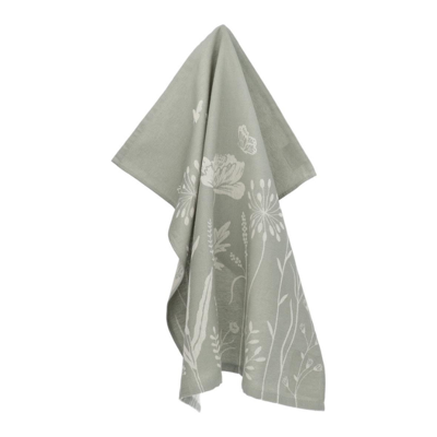 Bunzlau Castle - Theedoek 65x65cm Wild Flowers donkergroen (GOTS)