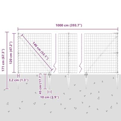VidaXL Hek met paal grijs 1,2 x 10 m staal en pvc