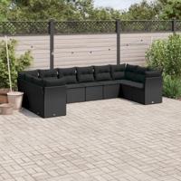 10-delige Loungeset met kussens poly rattan zwart - thumbnail