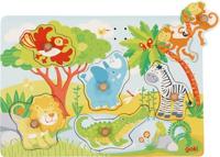 Goki houten noppenpuzzel dierentuin met geluid, 6st. - thumbnail