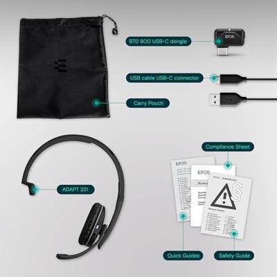 EPOS 1000896 Over Ear headset Bluetooth Mono Zwart Noise Cancelling Volumeregeling, Microfoon uitschakelbaar (mute) Telefoon