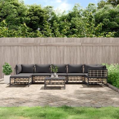 8-delige Loungeset met kussens poly rattan antracietkleurig