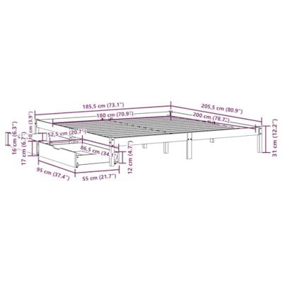 Bedframe zonder matras massief grenenhout wit 180x200 cm
