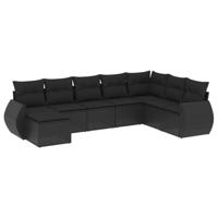 8-delige Loungeset met kussens poly rattan zwart - thumbnail