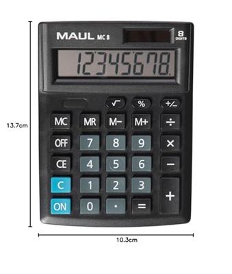 Maul MC 8 Bureaurekenmachine Zwart Aantal displayposities: 8 werkt op batterijen, werkt op zonne-energie