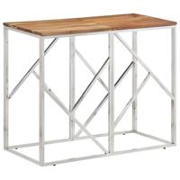 Wandtafel roestvrij staal en massief acaciahout zilverkleurig - thumbnail