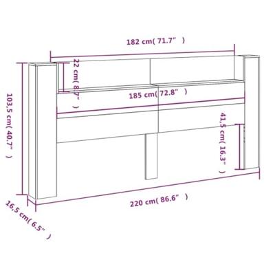 Hoofdbordkast met LED-verlichting 220x16,5x103,5 cm wit