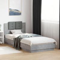 Bedframe met hoofdeinde bewerkt hout betongrijs 100x200 cm - thumbnail