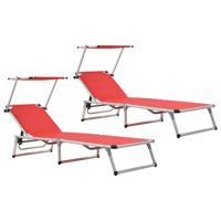 Ligbedden inklapbaar met dak 2 st aluminium en textileen rood - thumbnail
