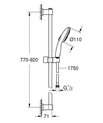 Doucheset met 3-straals douchekop, 90cm staaf en flexibele slang - GROHE Vitalio Start 110 26956001 - Waterbesparend - Chroom