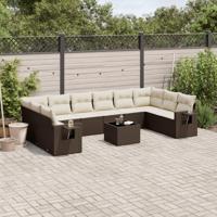 11-delige Loungeset met kussens poly rattan bruin - thumbnail
