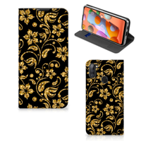 Samsung Galaxy M11 | A11 Smart Cover Gouden Bloemen - thumbnail