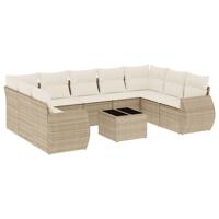 10-delige Loungeset met kussens poly rattan beige - thumbnail