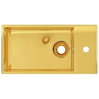 VidaXL Wastafel met overloop 49x25x15 cm keramiek goudkleurig - thumbnail