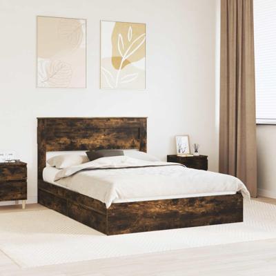 Bedframe met lade Gerookt eiken 140 x 190 cm Bewerkt hout