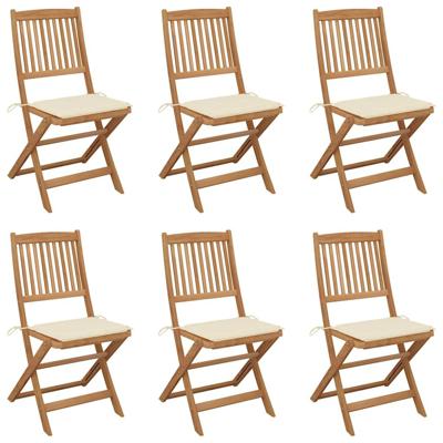 Tuinstoelen 6 st inklapbaar met kussens massief acaciahout